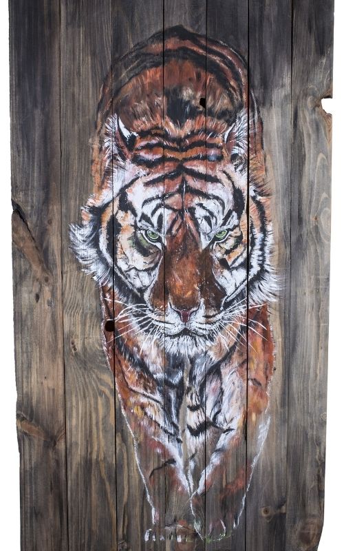 Creations toiles bois Tigre de face