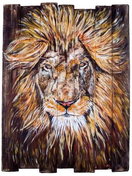 Creations toiles bois Lion de face